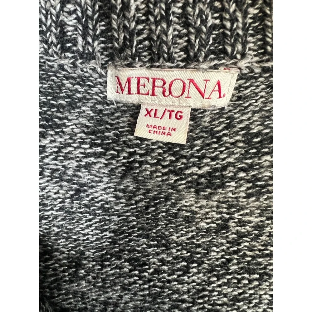 Merona Mens XL‎ Gray Marled Knit Button Mock Neck Long Sleeve Pullover Sweater